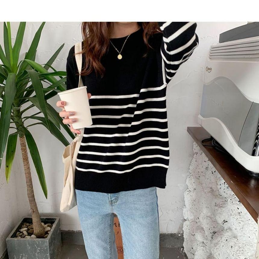 Crew Neck Striped Sweater Product Image