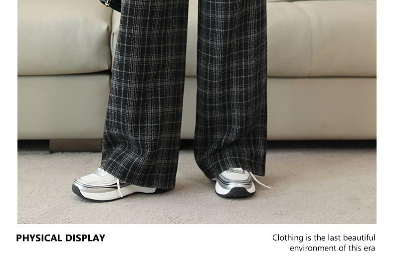 High Rise Plaid Wide Leg Pants Product Image