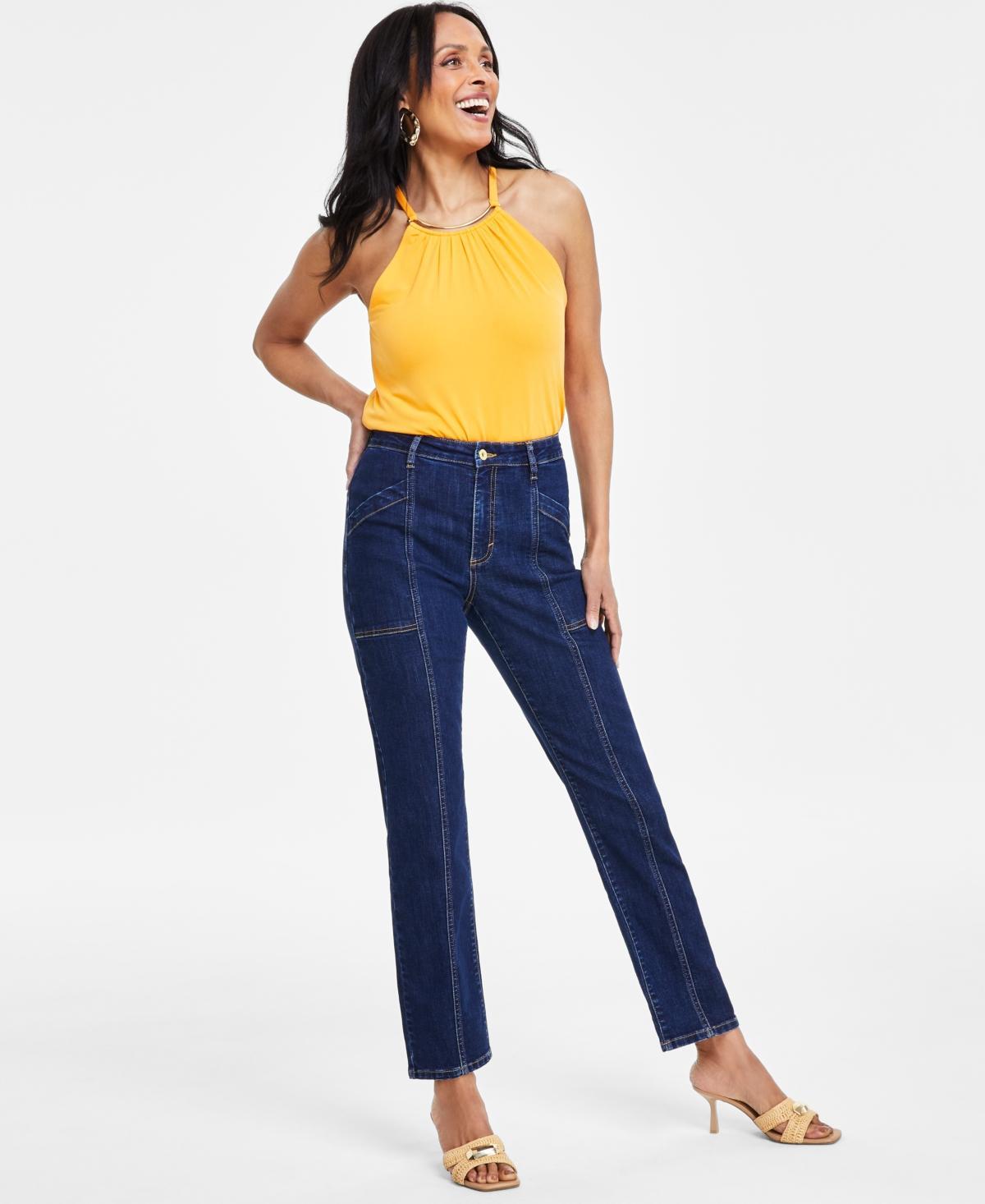 I.n.c. International Concepts Womens High-Rise Seamed Straight-Leg Jeans, Created for Macys Product Image