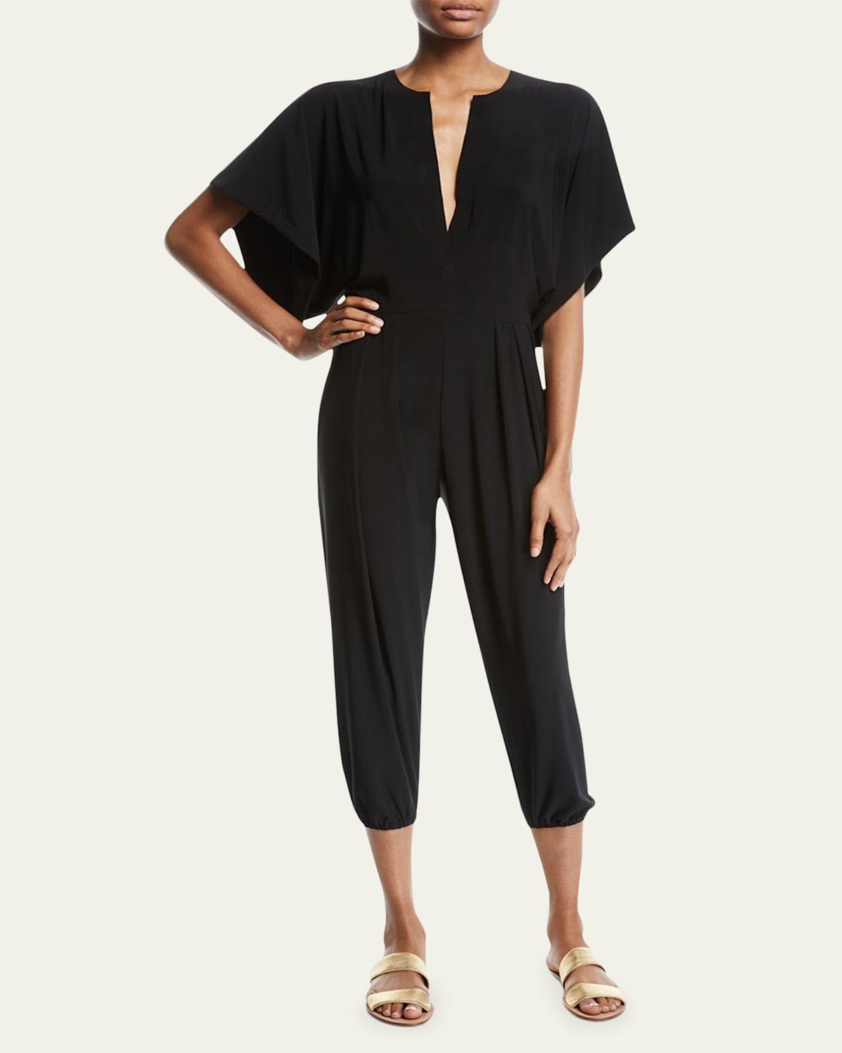 Womens Rectangle Jog Stretch Cape-Sleeve Jumpsuit product image