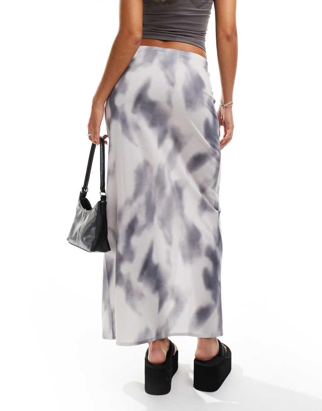 Monki slim maxi skirt in gray soft tie dye Product Image