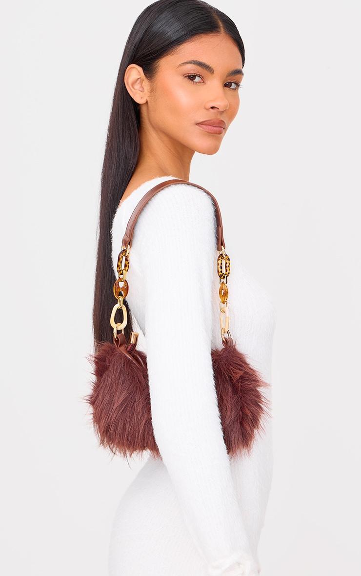 Brown Faux Fur Link Handle Shoulder Bag Product Image