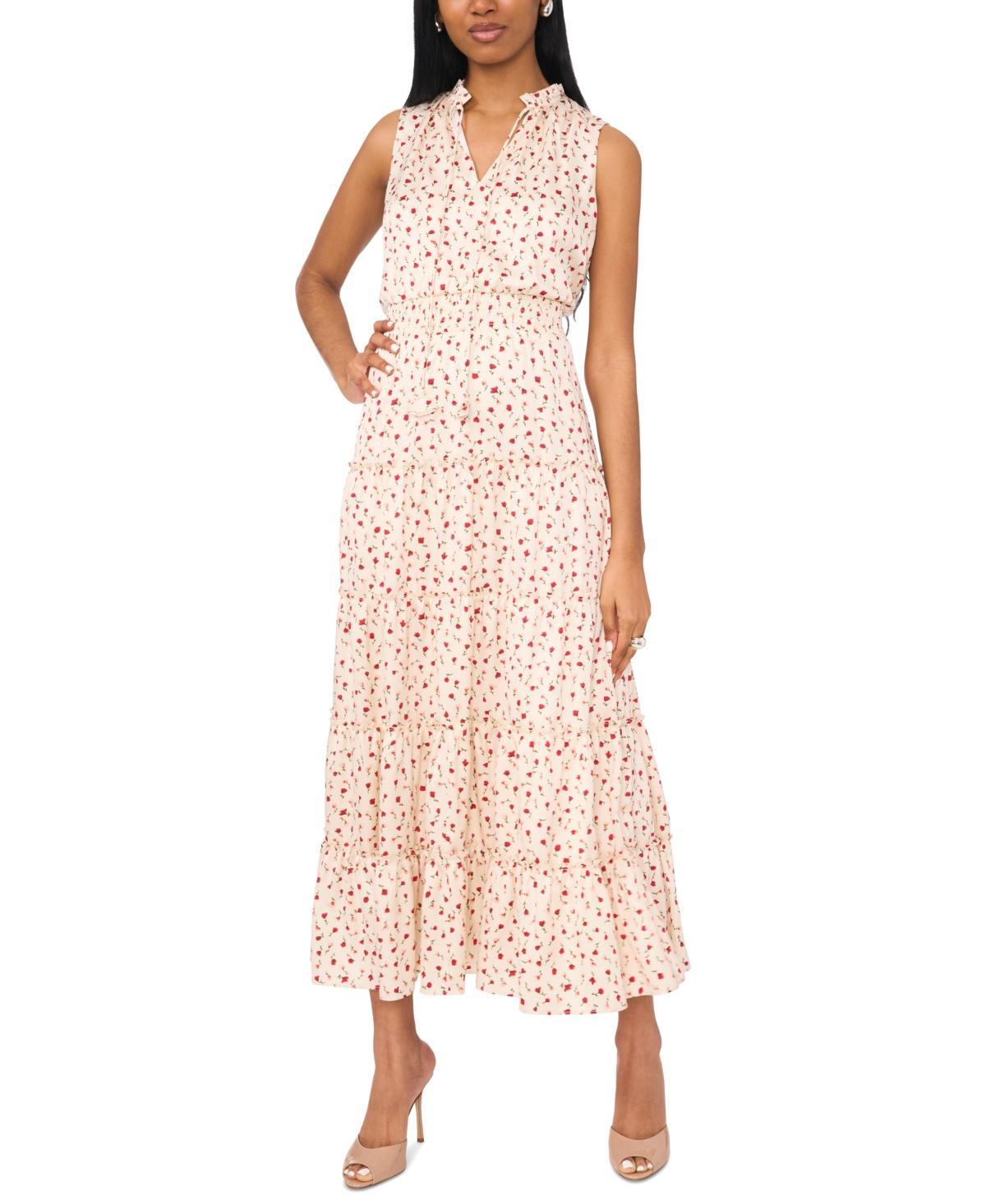 Women's Printed Tie-Neck Tiered Maxi Dress Product Image