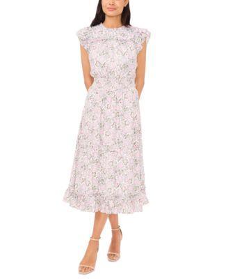 Women's Flutter-Sleeve Smocked-Waist Midi Dress Product Image