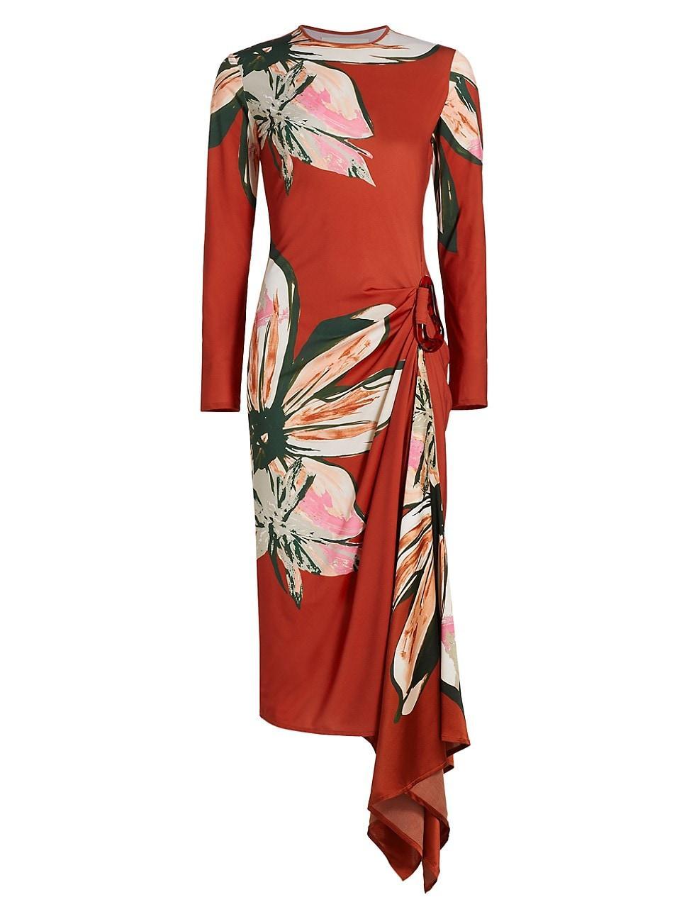 Womens Ananya Floral Draped Midi-Dress Product Image