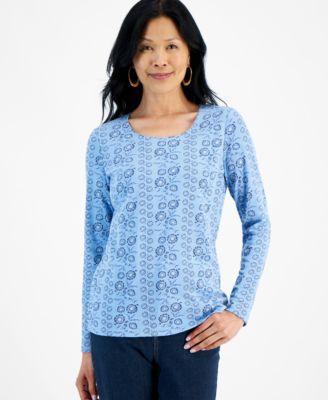 Petite Floral Vine Scoop-Neck Long-Sleeve T-Shirt, Created for Macy's  Product Image