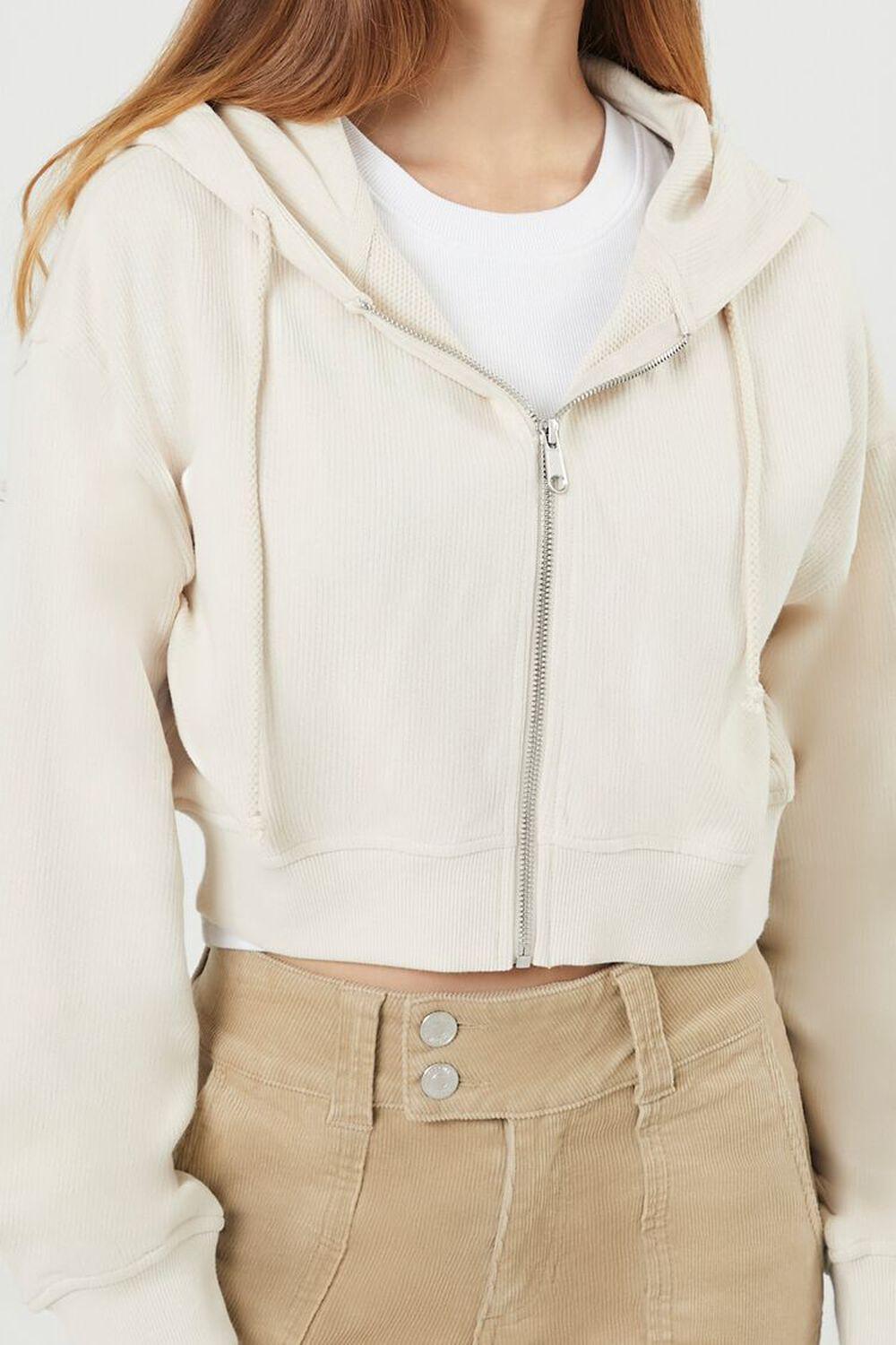 Ribbed Cropped Zip-Up Hoodie | Forever 21 Product Image