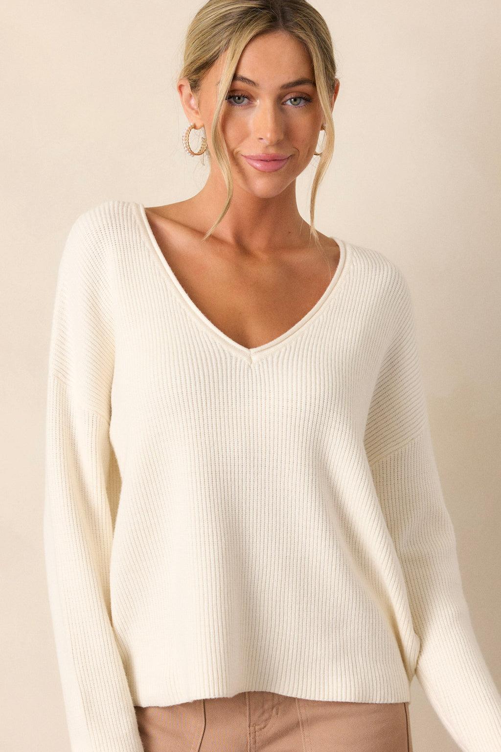 You Know It Ivory Ribbed Sweater Product Image