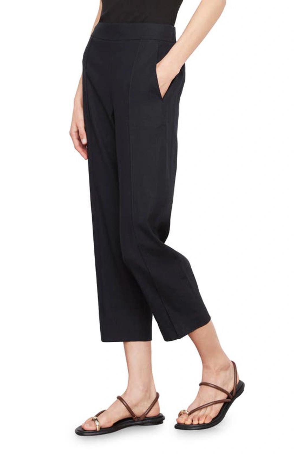 Pintuck Tapered Crop Linen Blend Trousers In Marina Product Image