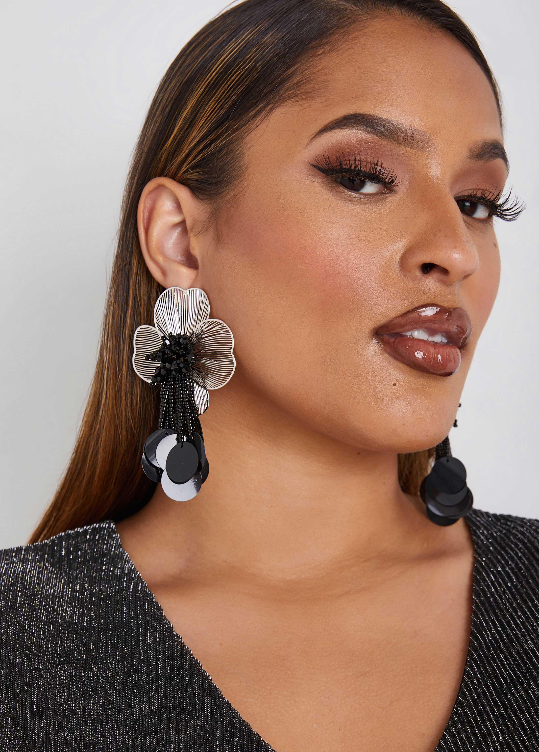 Plus Size Embellished Flower Drop Earrings Ashley Stewart Product Image