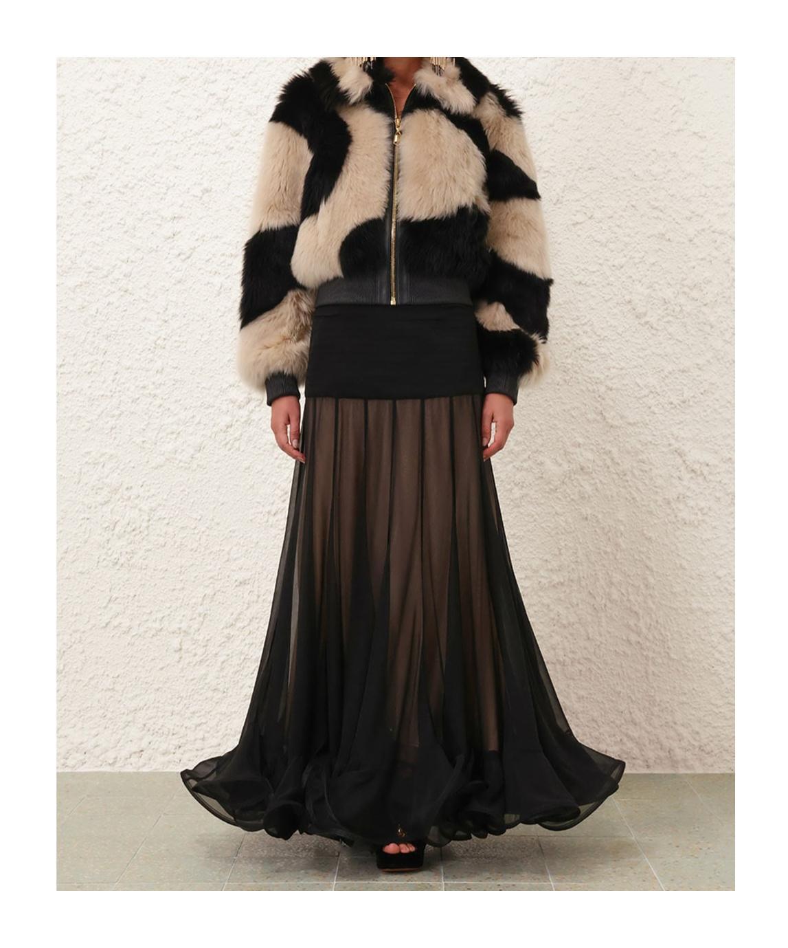 ZIMMERMANN Illustration Swirl Shearling Fur Jacket In Blcr Product Image