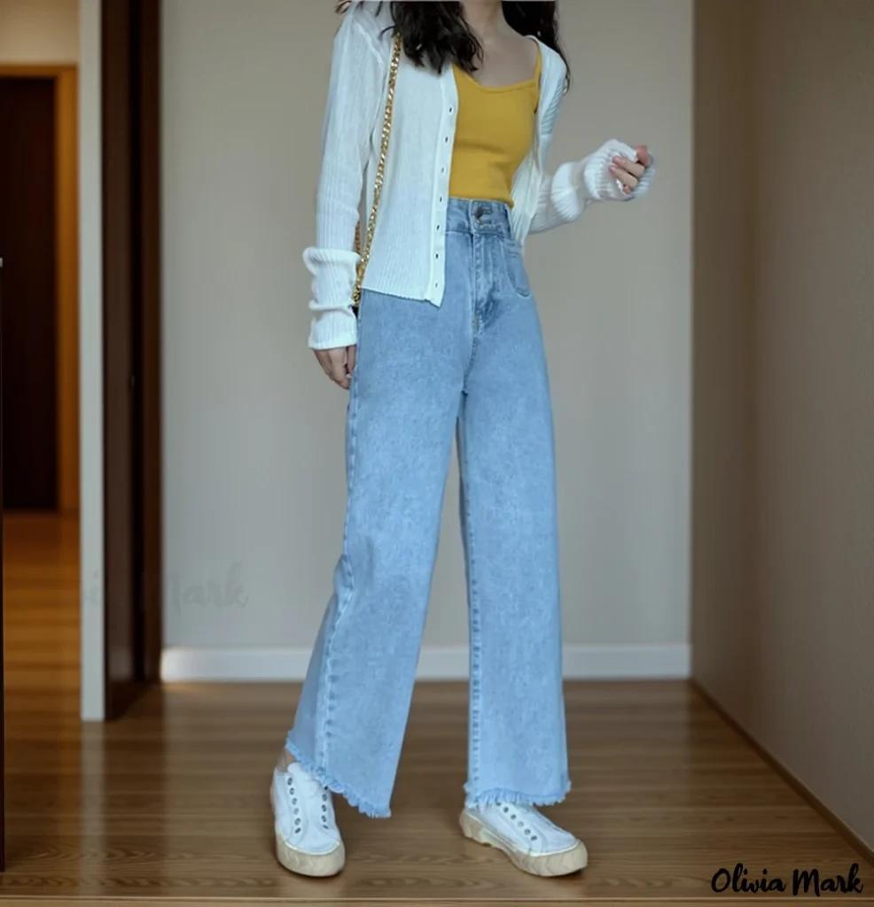 Olivia Mark – Loose-Fit Wide Leg Jeans – Straight Cut Casual Long Pants product image