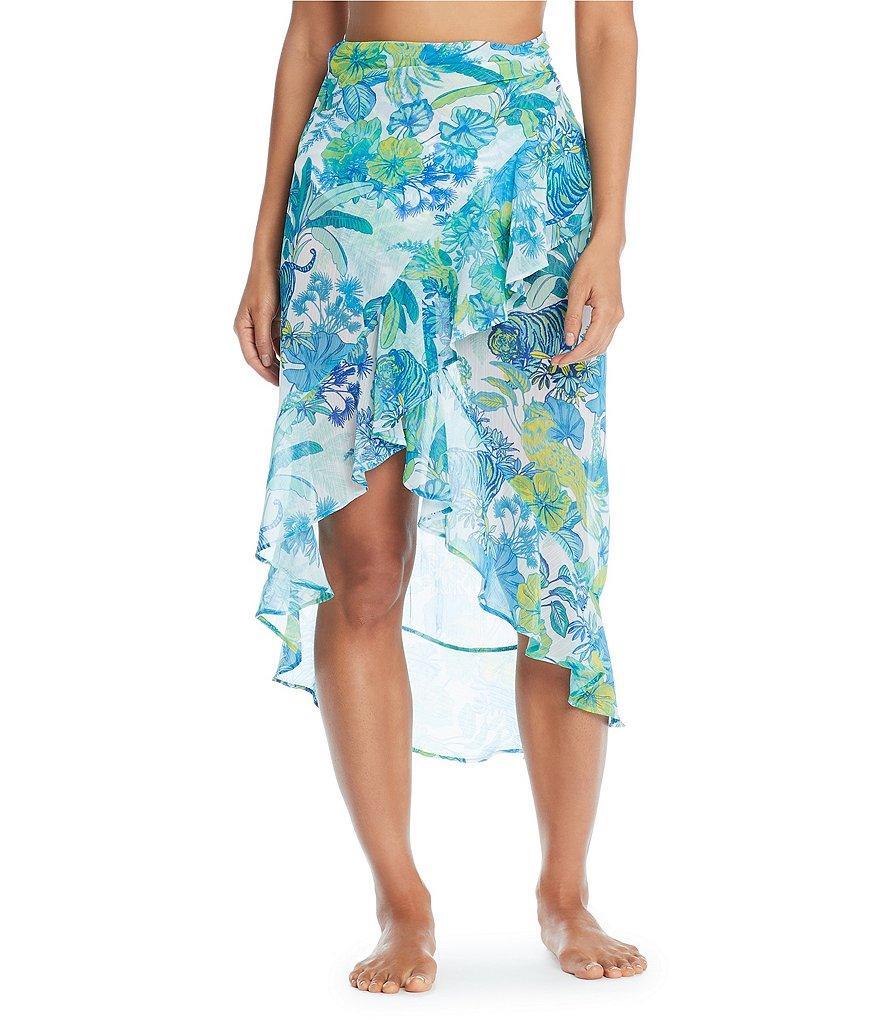 Bleu Rod Beattie What's New Jungle Cat Printed Chiffon Ruffle Wrap Pareo Swim Cover-Up Product Image