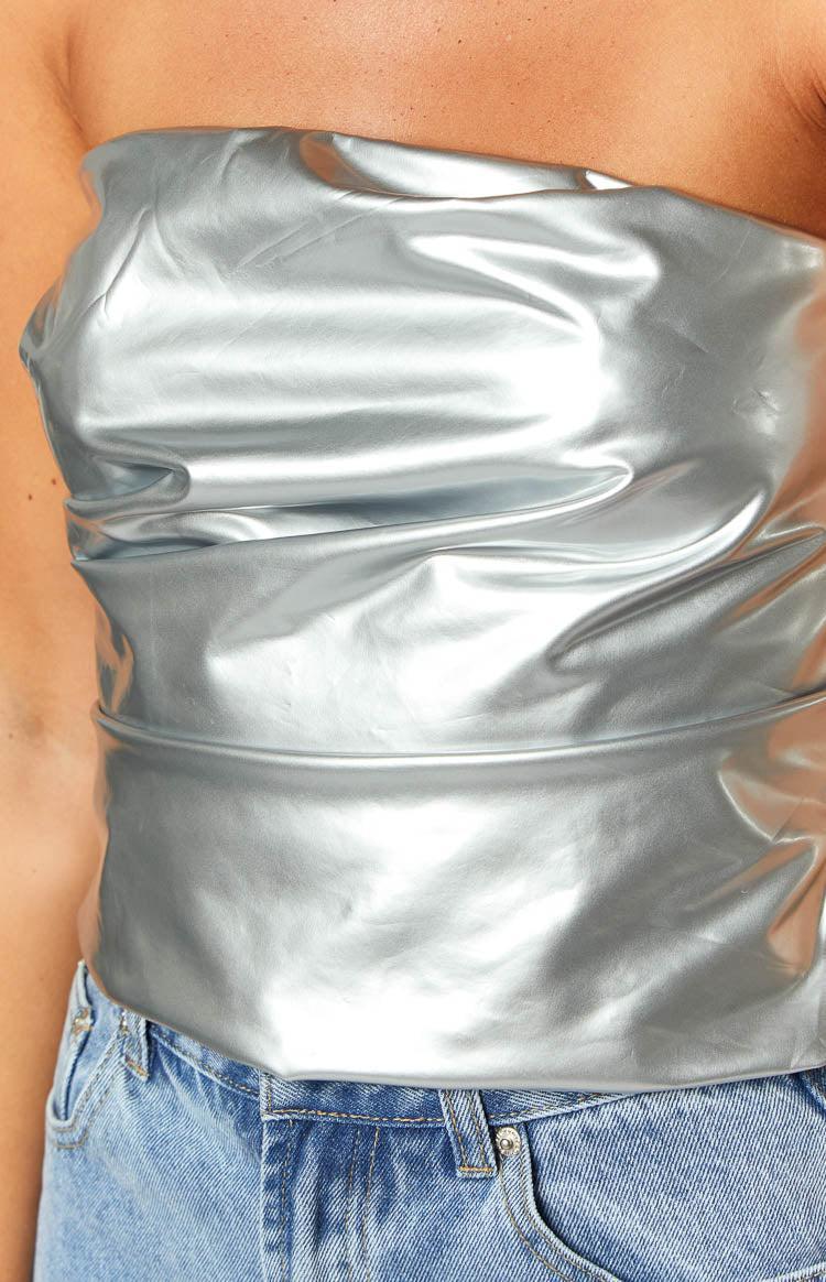 Never There Silver Metallic Strapless Top Product Image