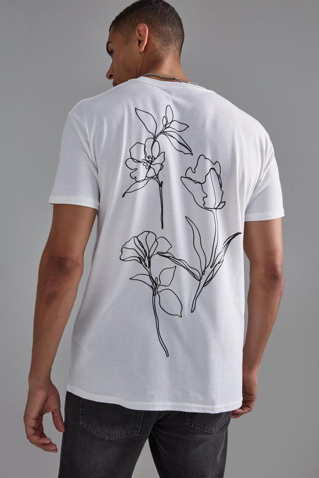 Mens White Slim Floral Stencil Print T-shirt, White Product Image