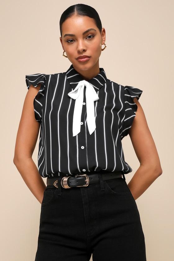 Burke White and Black Striped Tie-Neck Top Product Image