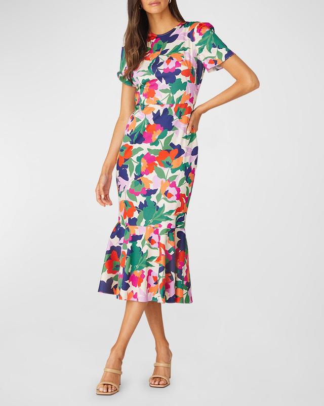 Thompson Floral-Print Flounce Midi Dress Product Image