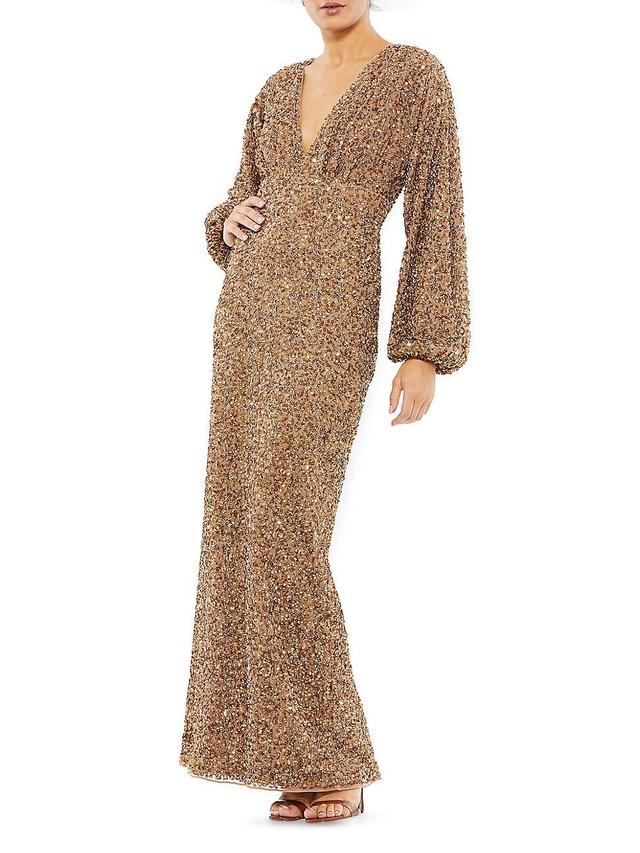 Womens Sequined Bishop Sleeve Column Gown Product Image