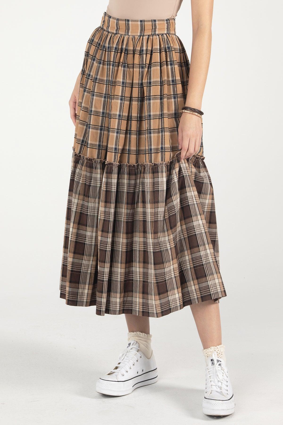 Mixed Plaid Midi Skirt Product Image