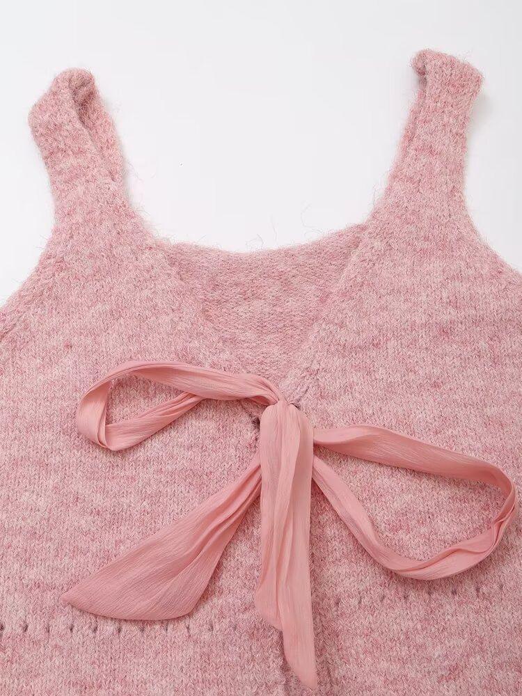 Melange Bow Crop Knit Tank Top Product Image