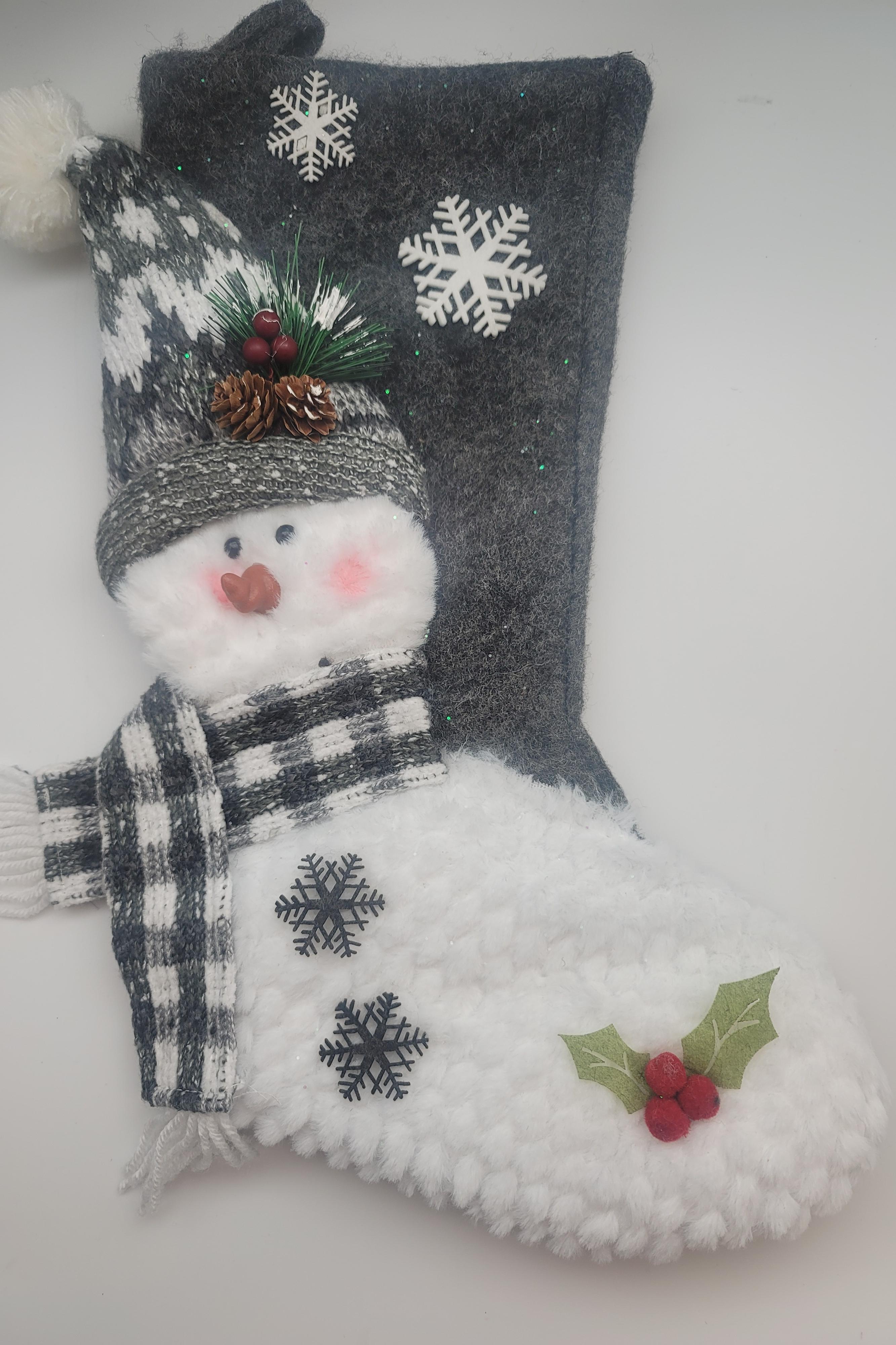 Gray snow man Christmas stocking Male Product Image