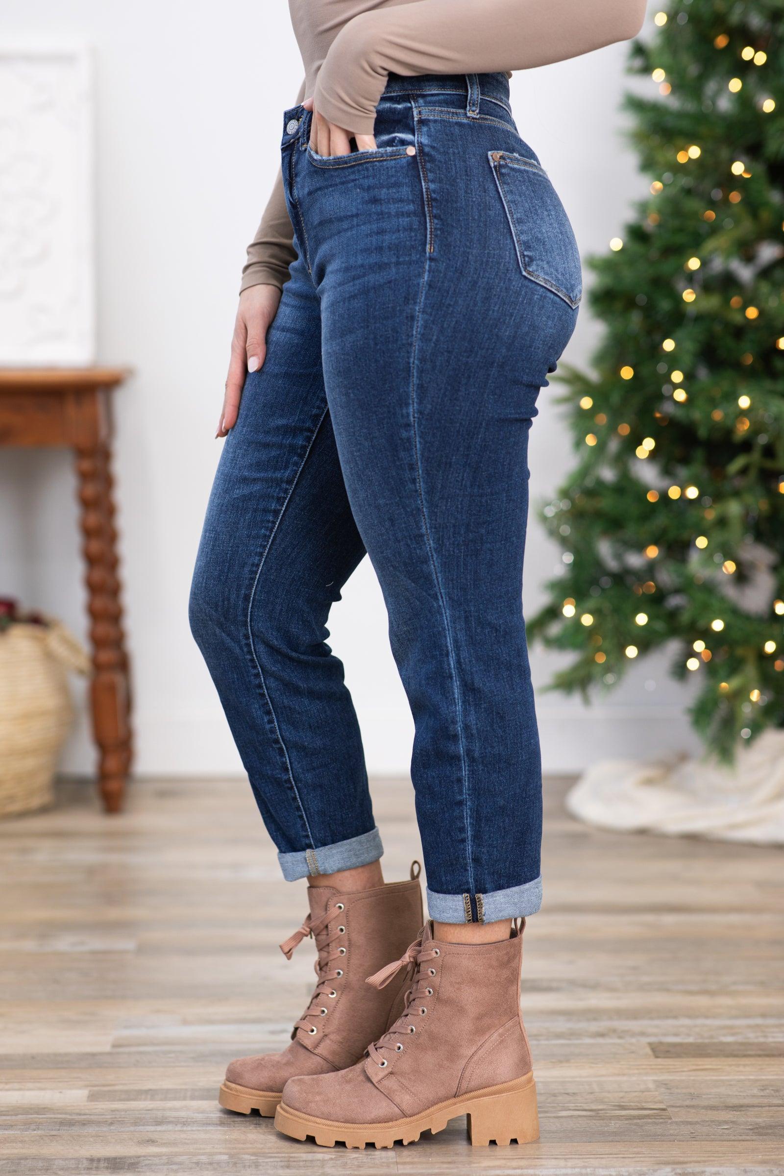 Judy Blue Mid Rise Cuffed Boyfriend Fit Jeans Product Image