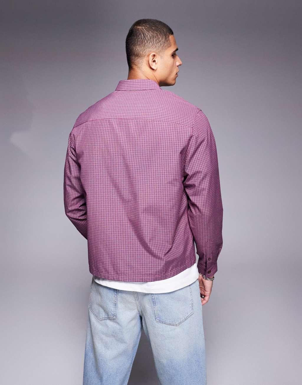 ASOS DESIGN boxy relaxed check shirt in burgundy Product Image