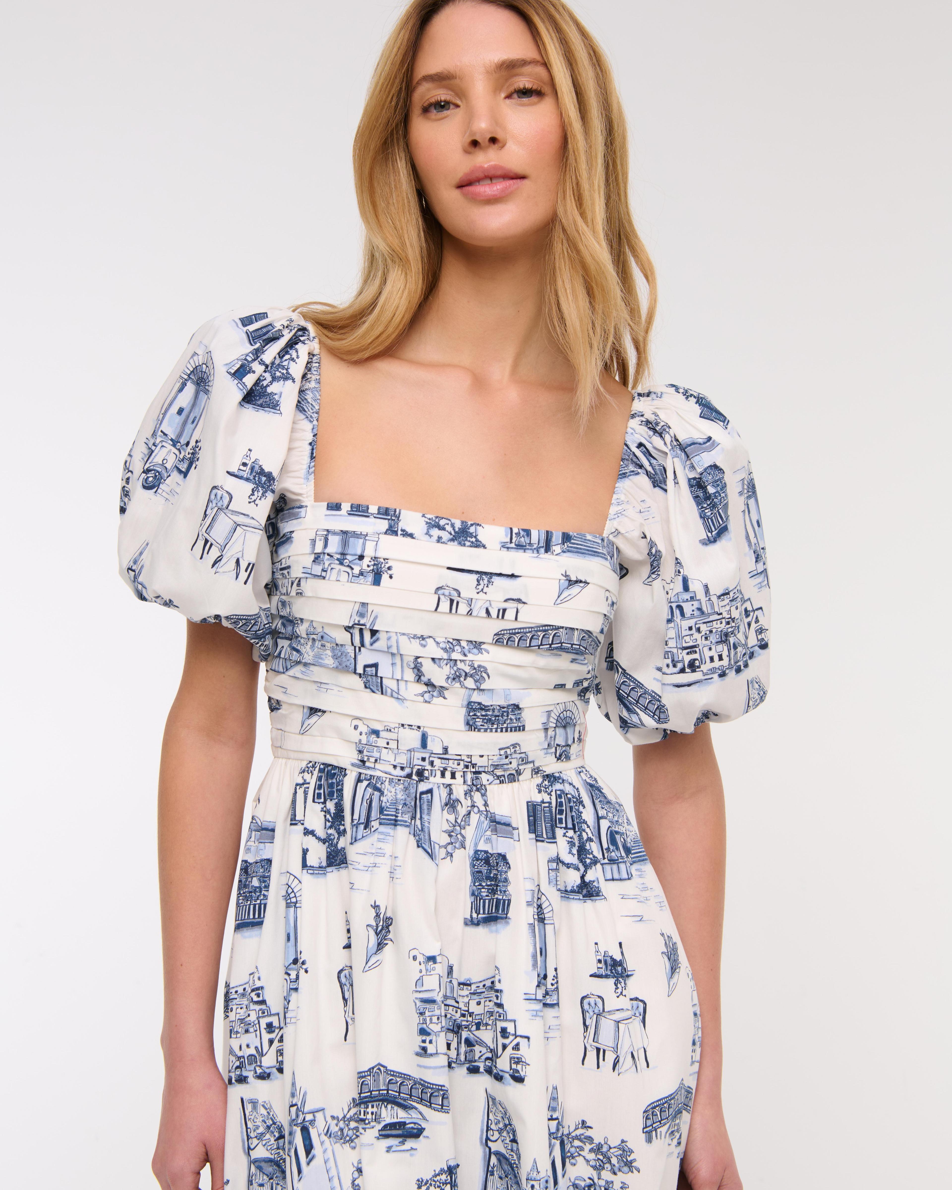 The A&F Emerson Poplin Puff Sleeve Midi Dress Product Image