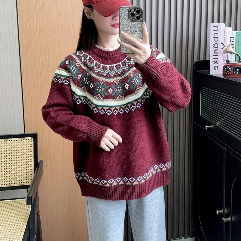 Round Neck Patterned Sweater Product Image