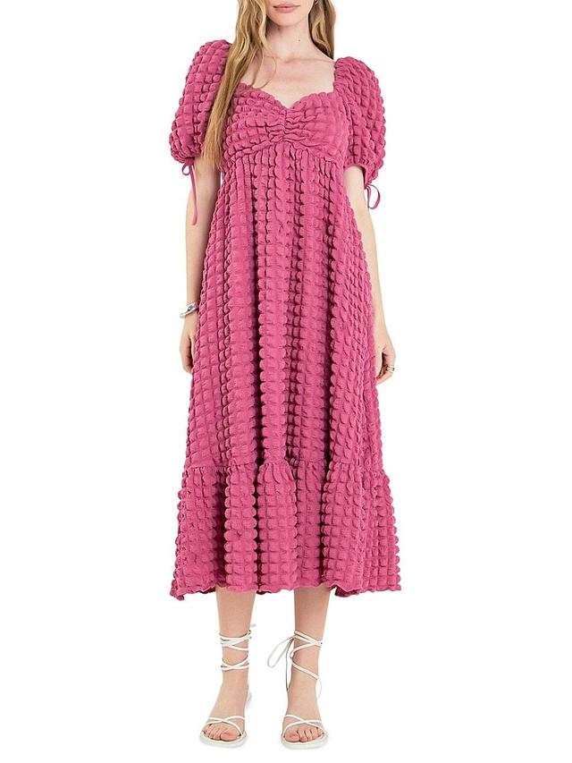 Puff-Sleeve Sweetheart Textured Midi Dress Product Image