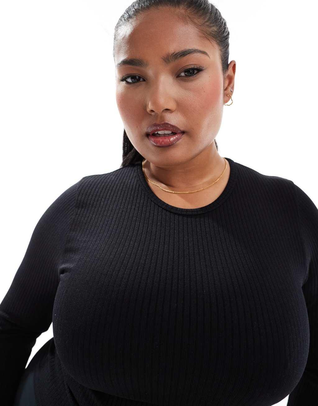 ASOS 4505 Icon Curve seamless rib long sleeve top in black Product Image