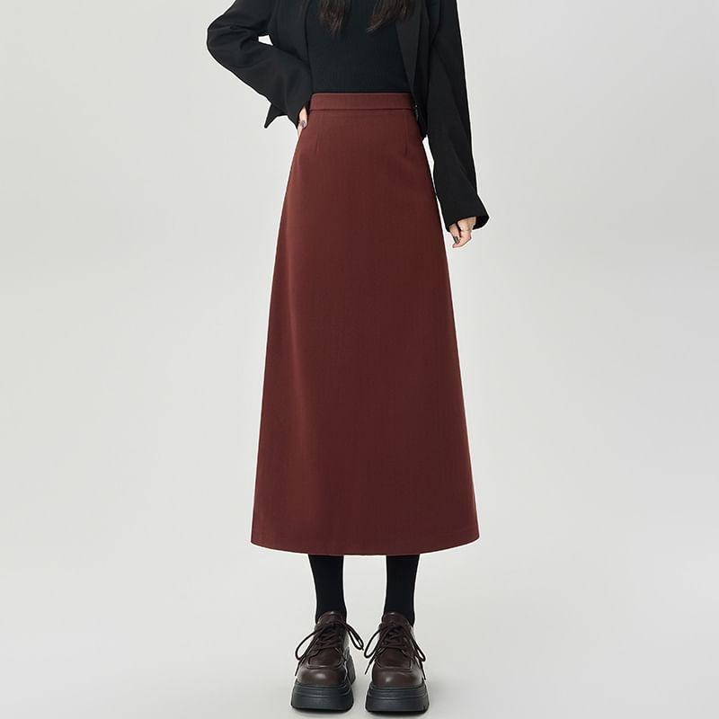 High Rise Plain Slit Midi A-Line Skirt product image