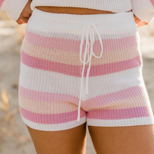 Desert Daydreamer Pink Striped Knit Shorts FINAL SALE Product Image