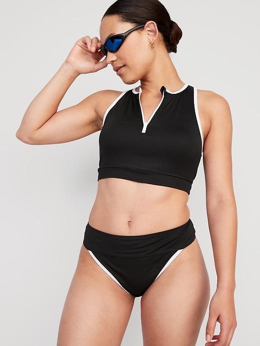 High-Waisted Ribbed French-Cut Bikini Swim Bottoms Product Image