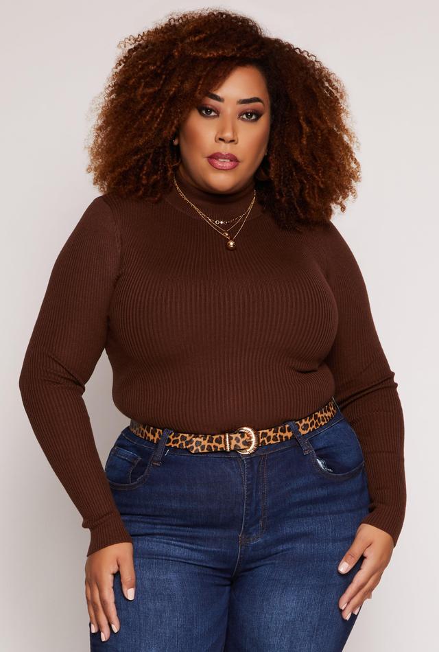 Womens Plus Size Ribbed Mock Neck Top Product Image