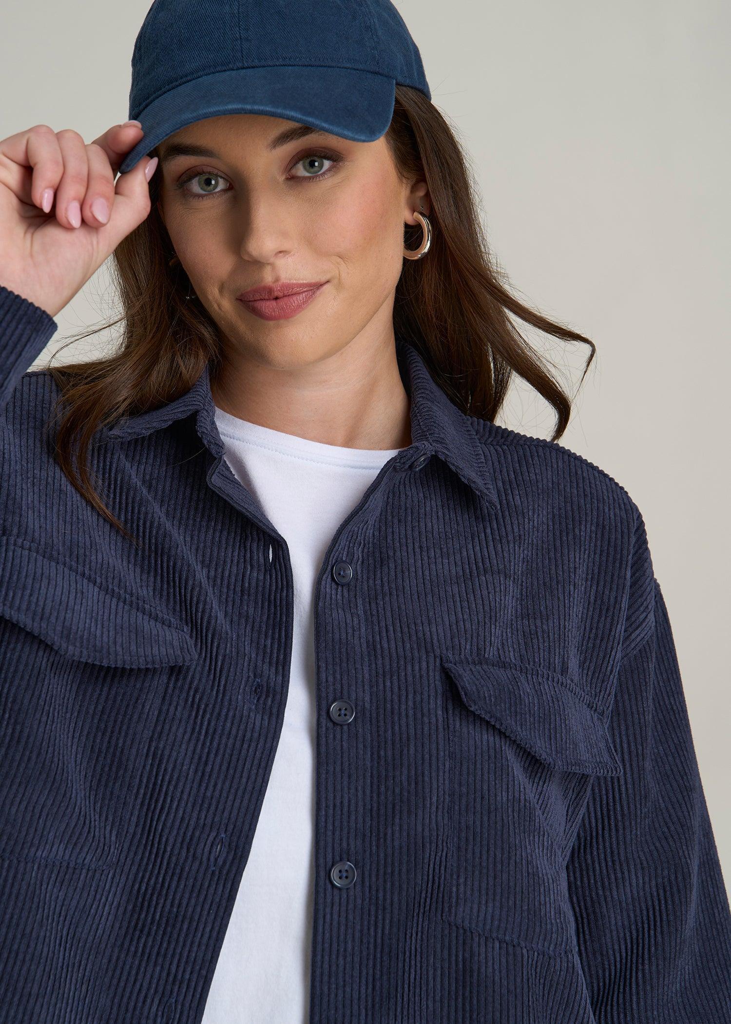 Corduroy Button Shirt for Tall Women in Navy Product Image