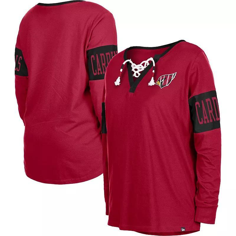 Womens New Era Cardinal Arizona Cardinals Lace-Up Notch Neck Long Sleeve T-Shirt Product Image