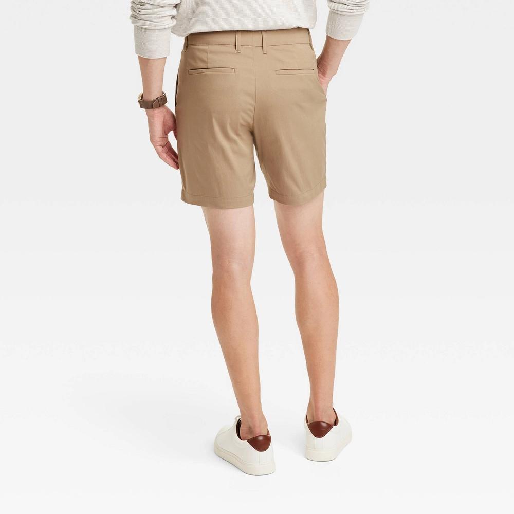 Mens 7 Flat Front Tech Chino Shorts - Goodfellow & Co Khaki 36 Product Image