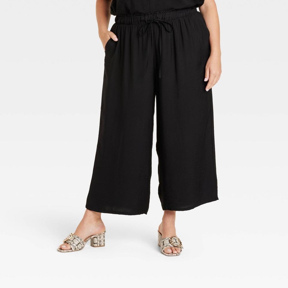 Womens High-Rise Wide Leg Cropped Pull-On Pants - Ava & Viv Black 2X Product Image