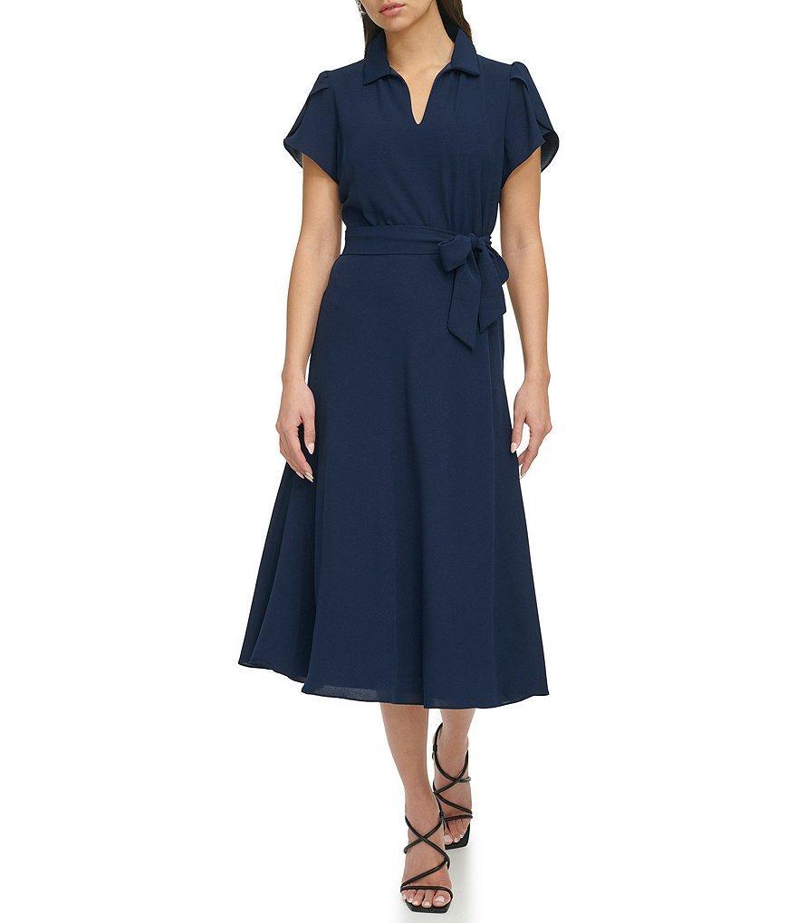 DKNY Collared V-Neck Short Sleeve Midi Dress Product Image