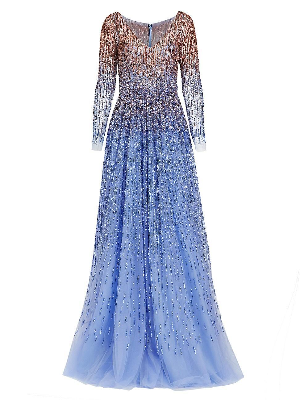 Womens Ombre Embroidered Tulle Gown Product Image