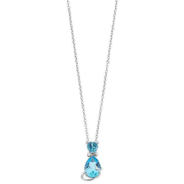 Sterling Silver Blue Topaz & White Topaz Cat Pendant Necklace, Womens Product Image