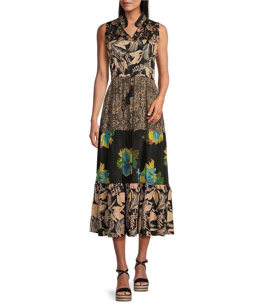 John Mark Multi Print Split Round Neck Sleeveless Dress Product Image