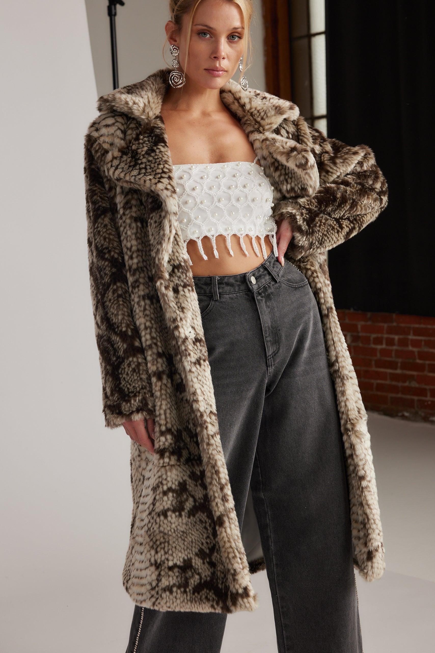 Vivienne Grey Snake Faux Fur Jacket Product Image