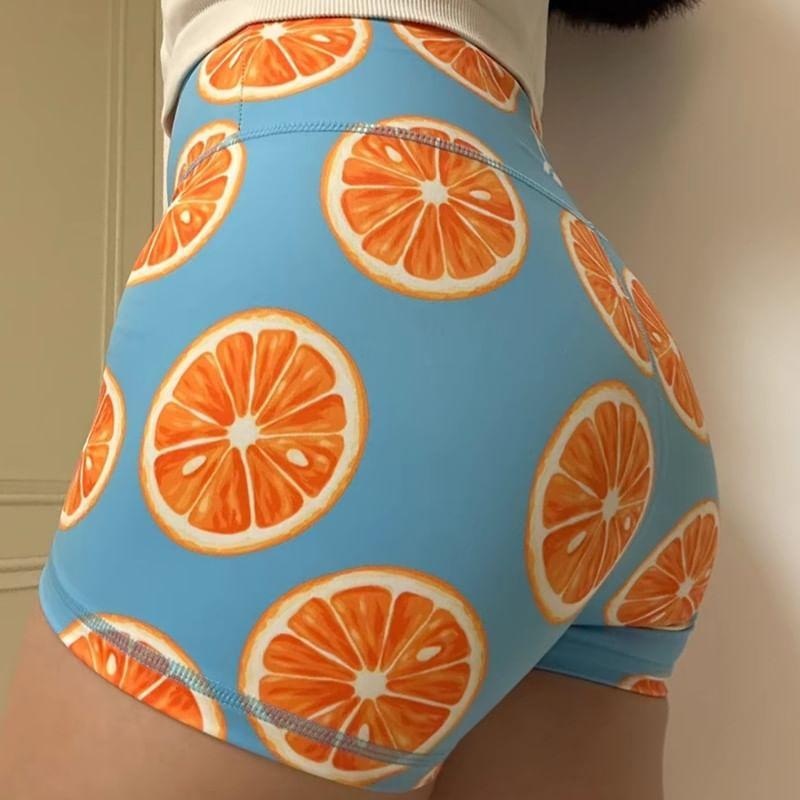 High Waist Patterned Print Yoga Shorts Product Image