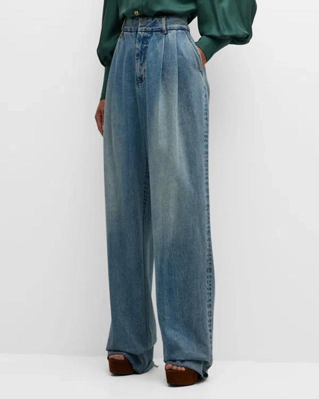 ZIMMERMANN Illustration Pleated Denim Pants In Light Blue Product Image