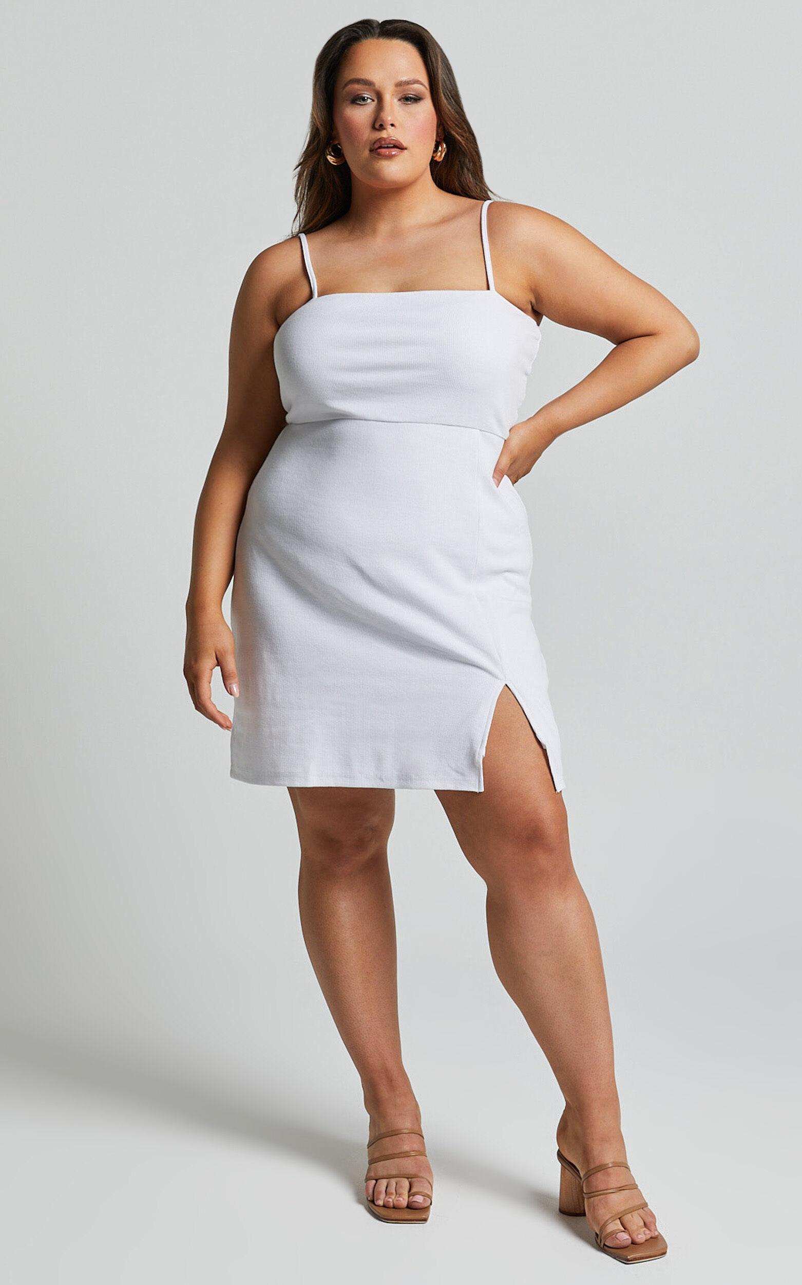 Island Babe Mini Dress - Strappy Bodycon Dress in White Product Image