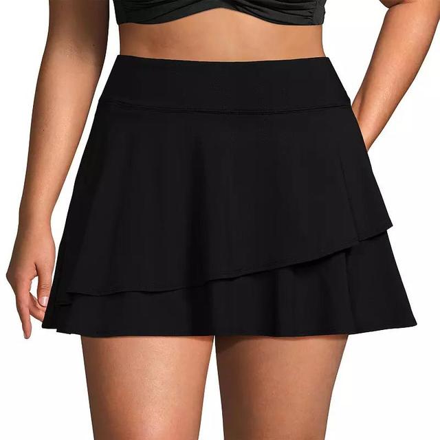 Plus Size Lands End Chlorine Resistant High Waisted Tulip Hem Swim Skort Swim Bottoms, Womens Deep Blue Product Image