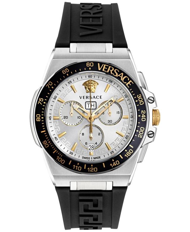 Versace Mens Swiss Chronograph Greca Extreme Black Silicone Strap Watch 45mm Product Image