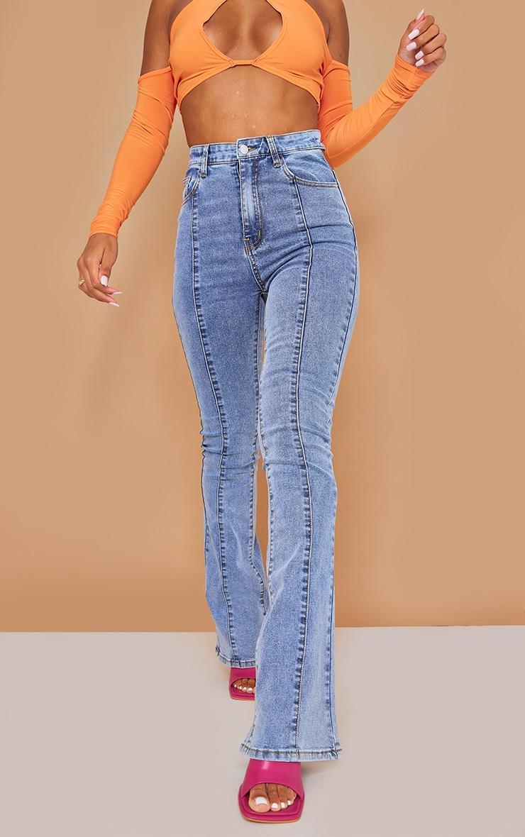 Vintage Wash Cut Out Waistband Stretch Flares Product Image